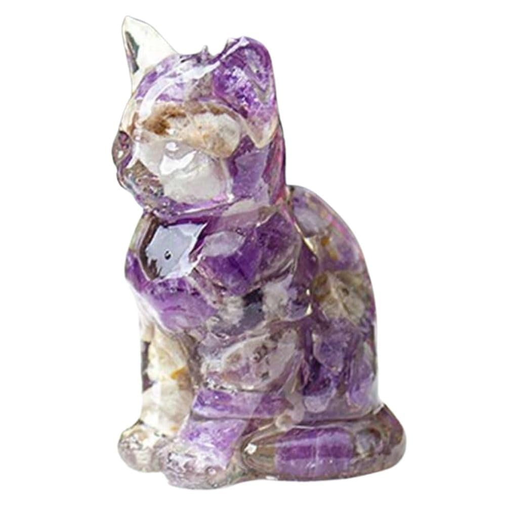 Genérico Amber Yellow Natural Crystal Cat Figurine - Desk and Home Decor, Healing Stone Covered with Resin - Colorful Animal Ornament for Office and Living Room
