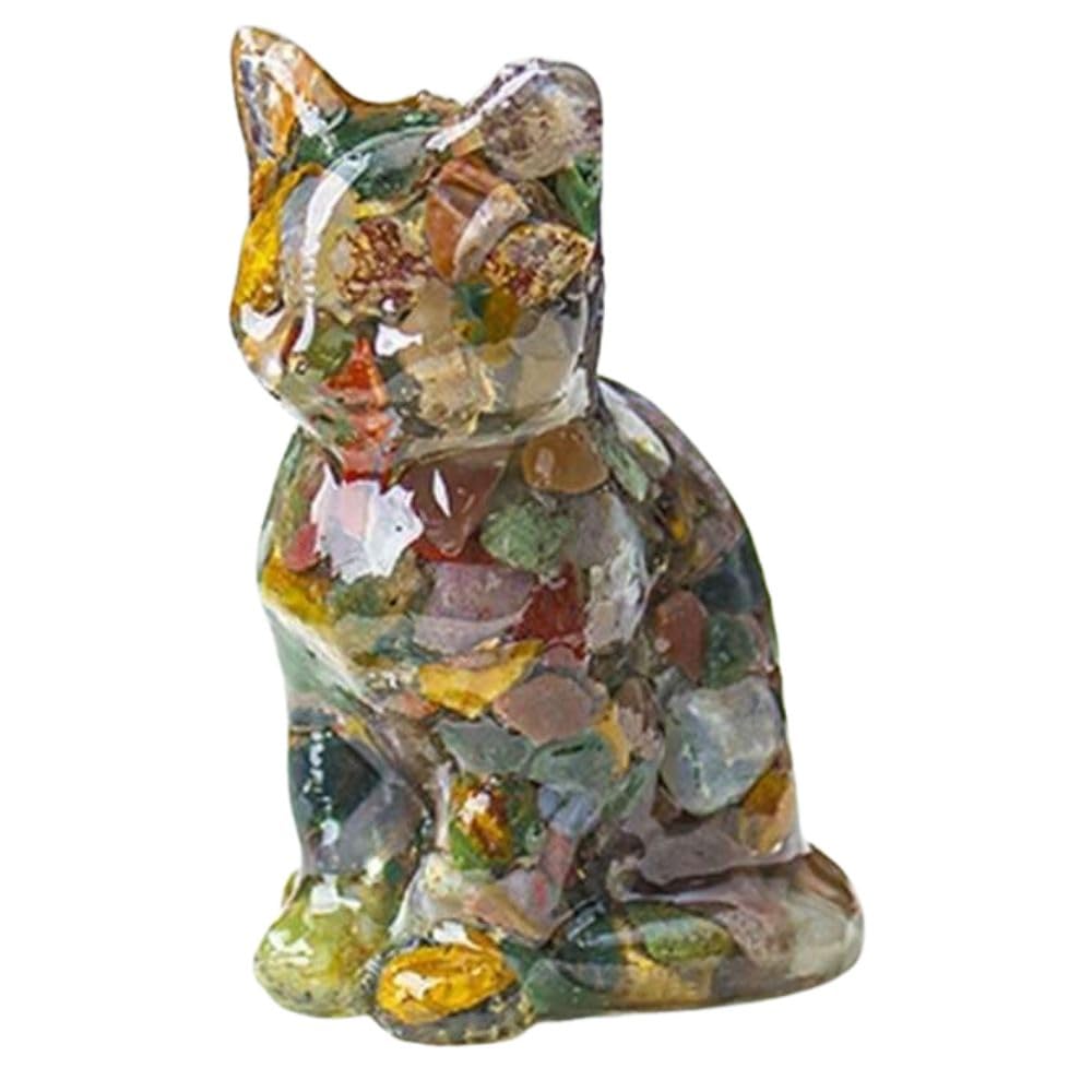 Genérico Amber Yellow Natural Crystal Cat Figurine - Desk and Home Decor, Healing Stone Covered with Resin - Colorful Animal Ornament for Office and Living Room