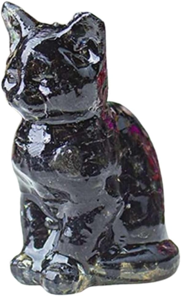 Genérico Natural Crystal Cat Figurine Carved Black Quartz - Desk and Home Decor, Healing Stone Covered with Resin - Colorful Animal Ornament for Office and Living Room