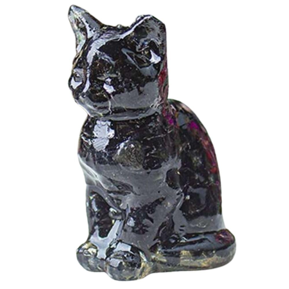 Genérico Natural Crystal Cat Figurine Carved Black Quartz - Desk and Home Decor, Healing Stone Covered with Resin - Colorful Animal Ornament for Office and Living Room