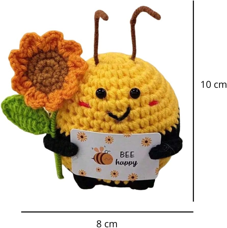 Handmade Crochet Bee - Amigurumi Decorative Ornament - Original Gift for Valentine's Day, Christmas or Birthday - Positive and Cute Decoration for Home, Office or Car
