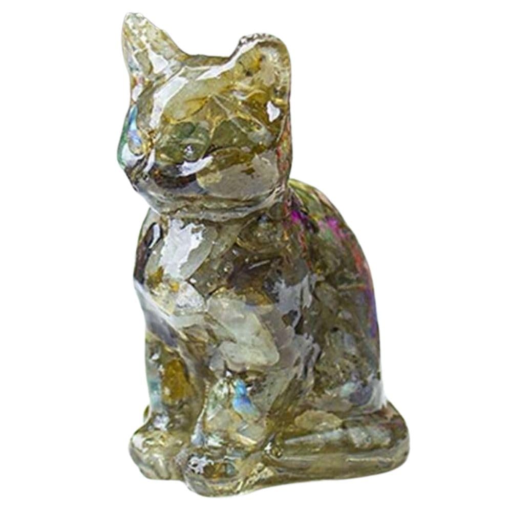 Genérico Natural Crystal Cat Figurine Carved Black Quartz - Desk and Home Decor, Healing Stone Covered with Resin - Colorful Animal Ornament for Office and Living Room