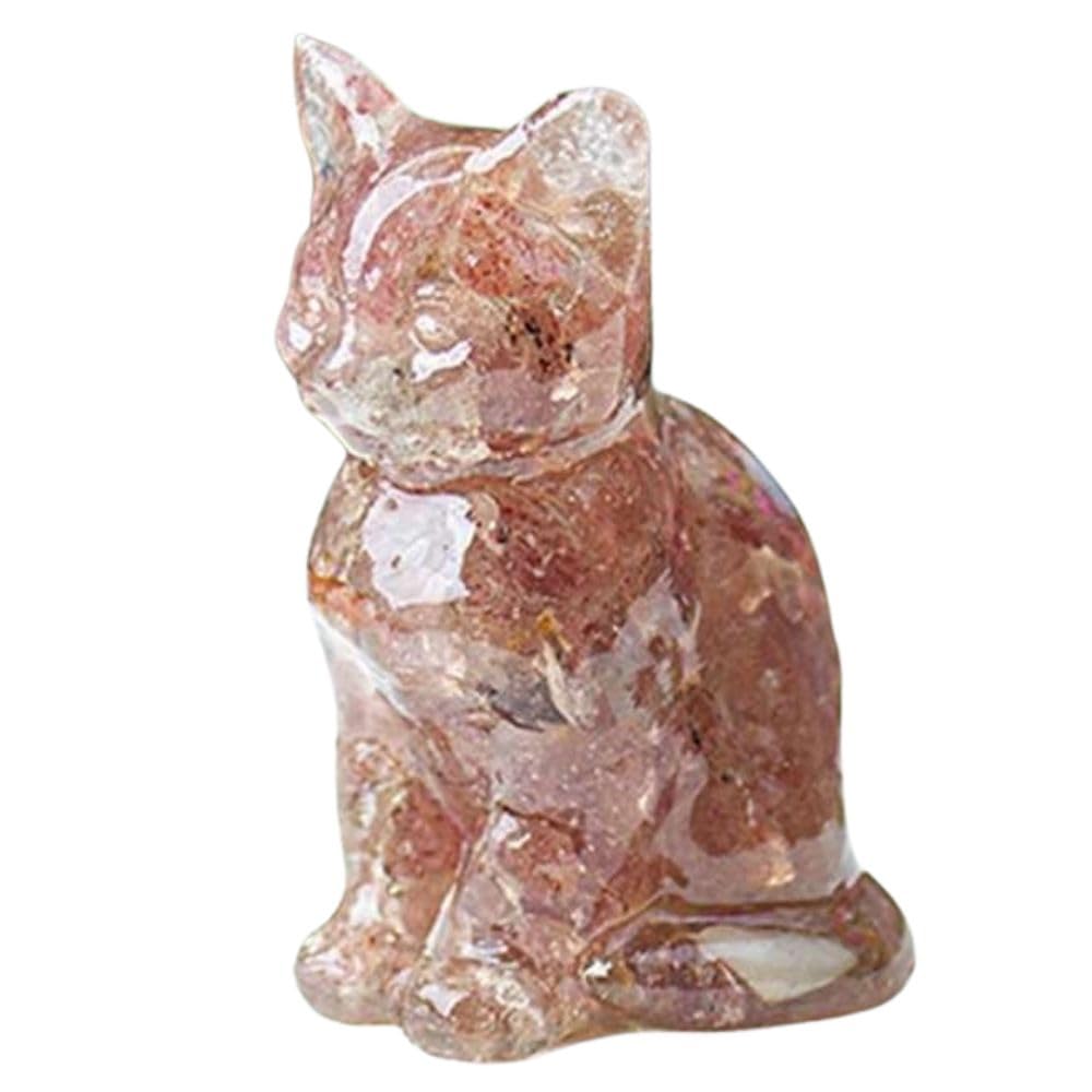 Genérico Natural Crystal Cat Figurine Carved Black Quartz - Desk and Home Decor, Healing Stone Covered with Resin - Colorful Animal Ornament for Office and Living Room