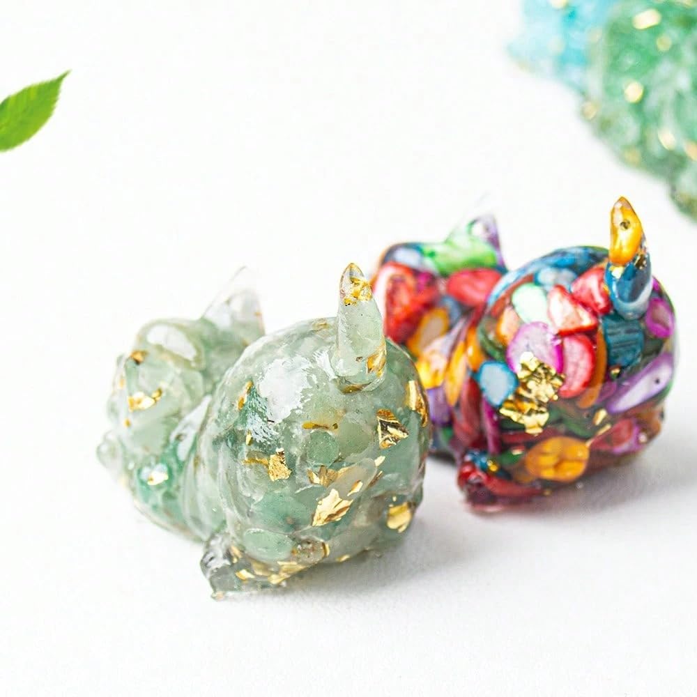 Multicolor Carved Natural Crystal Figurine - Desk and Home Decor, Healing Stone Covered with Resin - Colorful Animal Ornament for Office and Living Room (Aventurine)