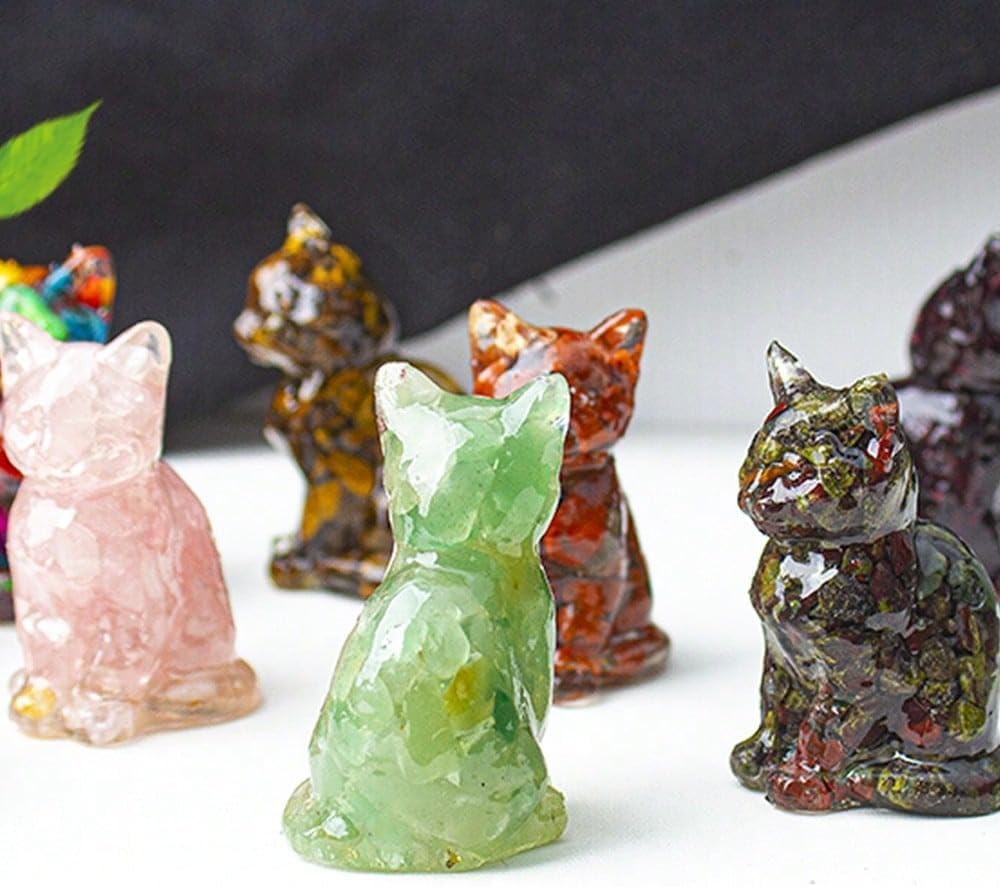 Genérico Amber Yellow Natural Crystal Cat Figurine - Desk and Home Decor, Healing Stone Covered with Resin - Colorful Animal Ornament for Office and Living Room