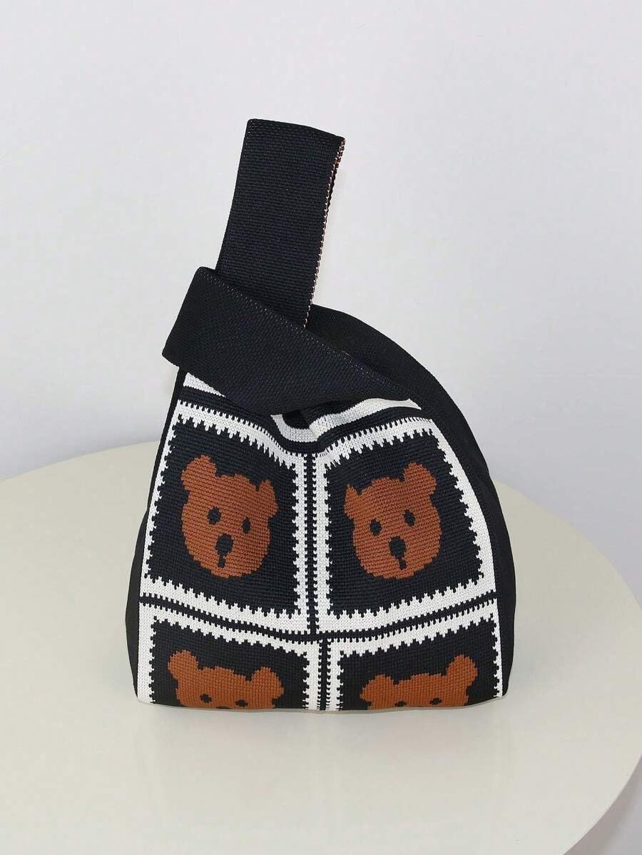 Swing Bag Woman – Women Doll Knot Small Bag Crochet Wristlet Handbag Hand Bag Aesthetic Cute Knitted Purse – Women's Handbags For Girls