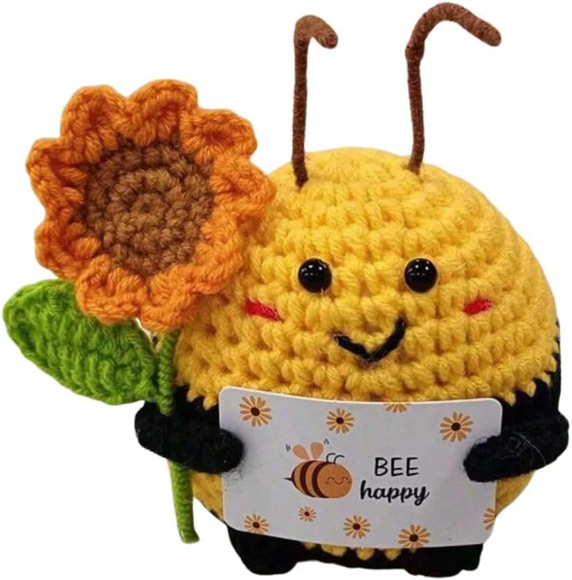 Handmade Crochet Bee - Amigurumi Decorative Ornament - Original Gift for Valentine's Day, Christmas or Birthday - Positive and Cute Decoration for Home, Office or Car