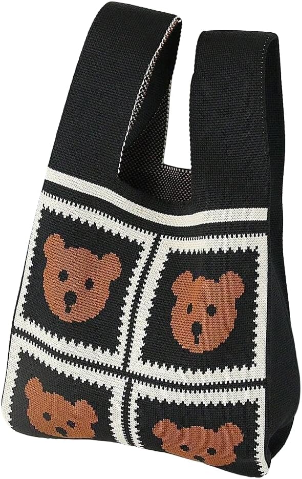 Swing Bag Woman – Women Doll Knot Small Bag Crochet Wristlet Handbag Hand Bag Aesthetic Cute Knitted Purse – Women's Handbags For Girls