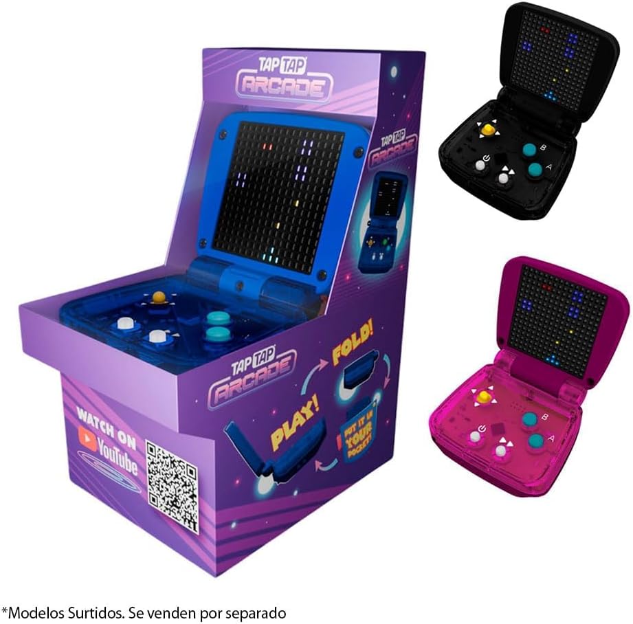 TAPTAP ARCADE FC34812 BANDAI - Multicolor- Dispositivo de juegos electrónico tamaño de Palma - maquina recreativa retro, incluye 10 divertidos videojuegos, Regalo para Mayores de 5 años
