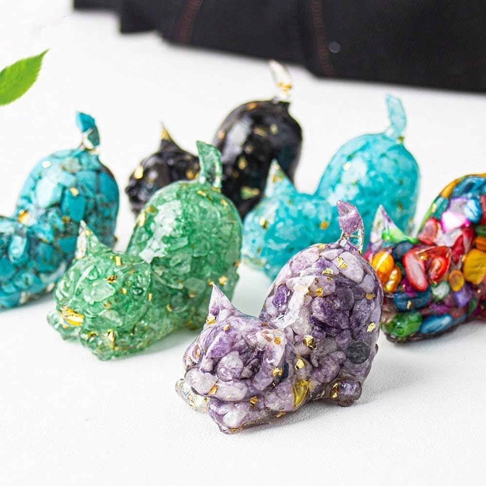 Multicolor Carved Natural Crystal Figurine - Desk and Home Decor, Healing Stone Covered with Resin - Colorful Animal Ornament for Office and Living Room (Aventurine)