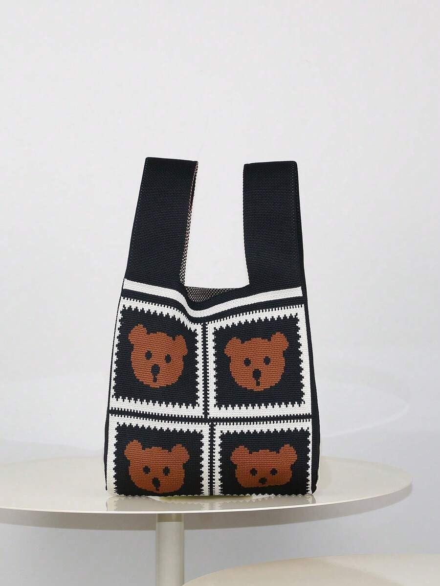 Swing Bag Woman – Women Doll Knot Small Bag Crochet Wristlet Handbag Hand Bag Aesthetic Cute Knitted Purse – Women's Handbags For Girls