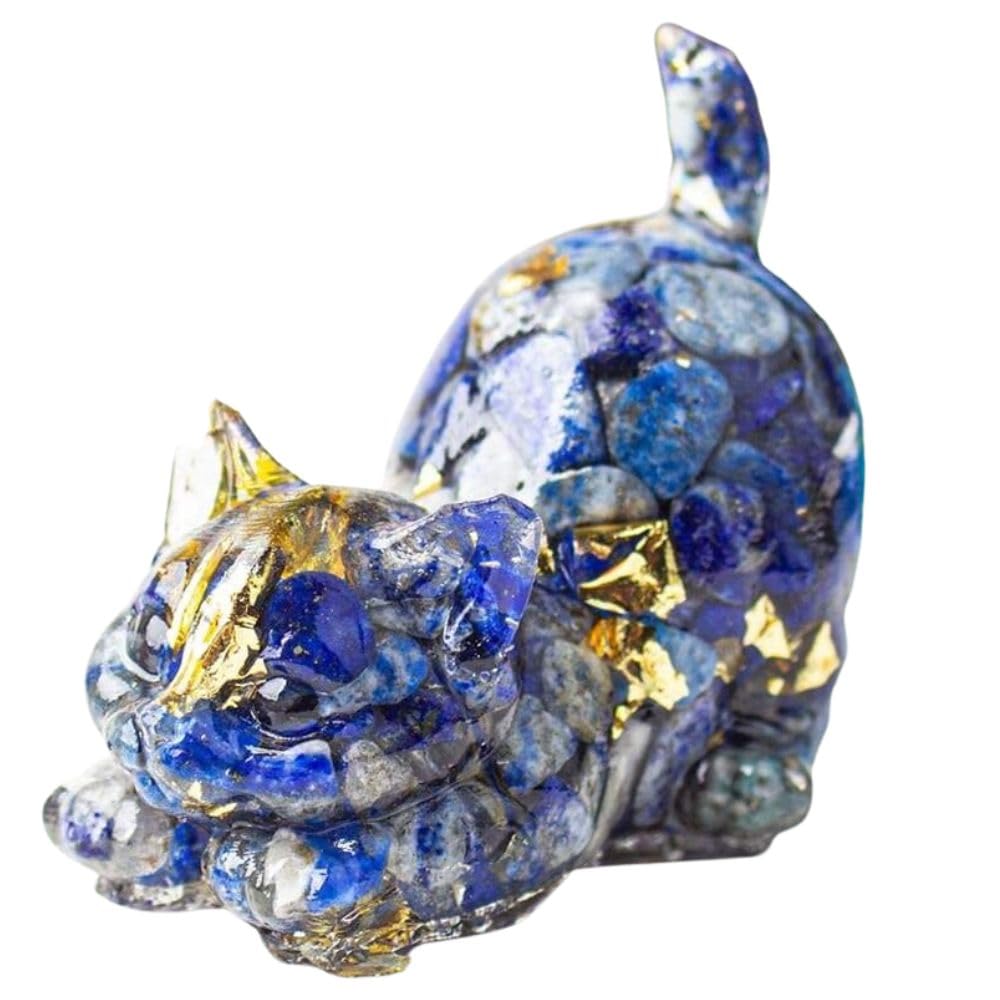 Genérico Natural Crystal Cat Figurine Carved Black Quartz - Desk and Home Decor, Healing Stone Covered with Resin - Colorful Animal Ornament for Office and Living Room