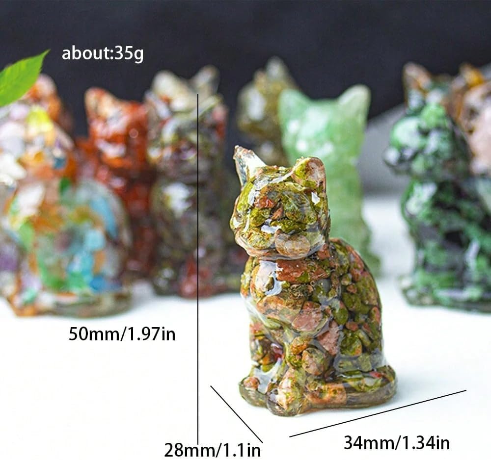 Genérico Amber Yellow Natural Crystal Cat Figurine - Desk and Home Decor, Healing Stone Covered with Resin - Colorful Animal Ornament for Office and Living Room
