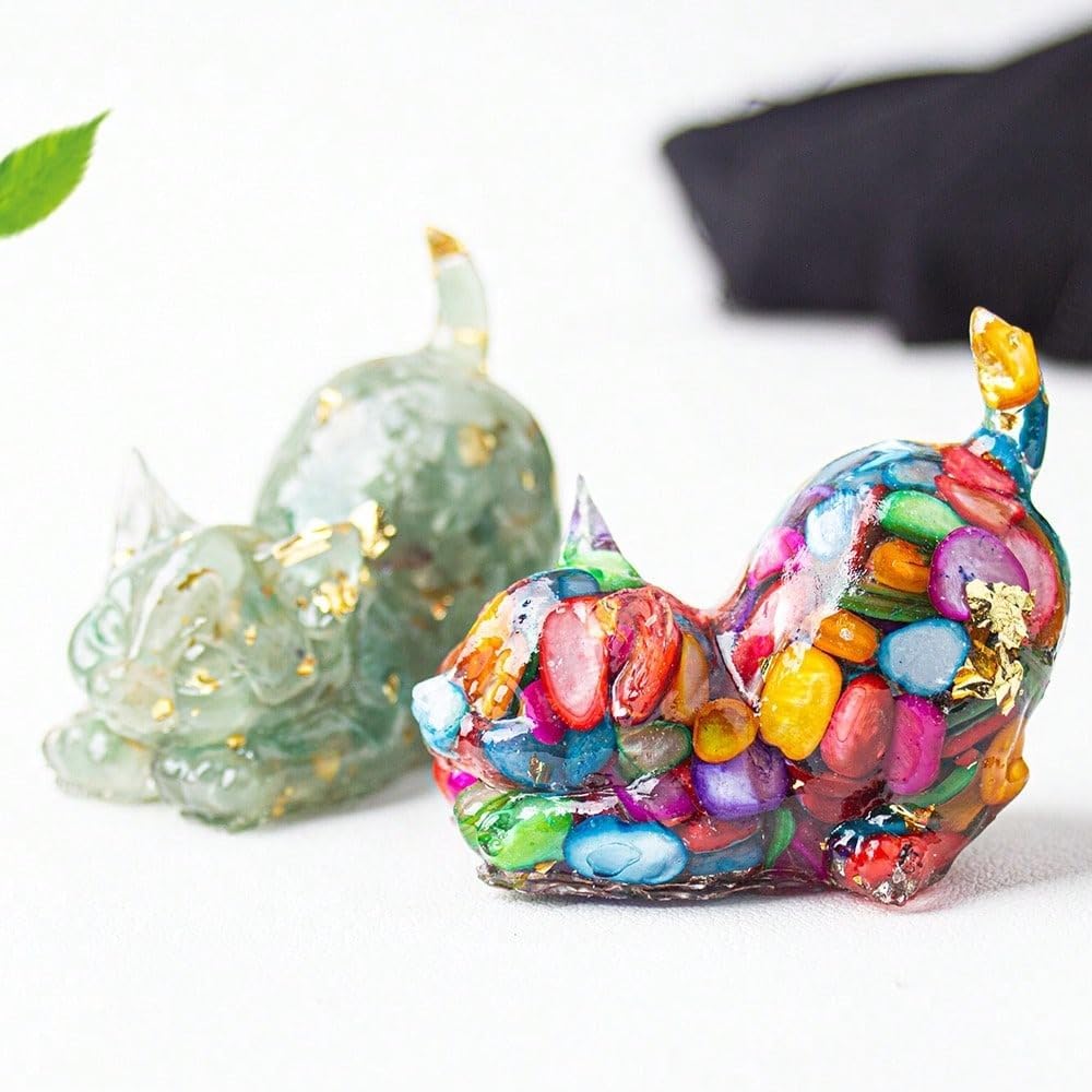 Multicolor Carved Natural Crystal Figurine - Desk and Home Decor, Healing Stone Covered with Resin - Colorful Animal Ornament for Office and Living Room (Aventurine)