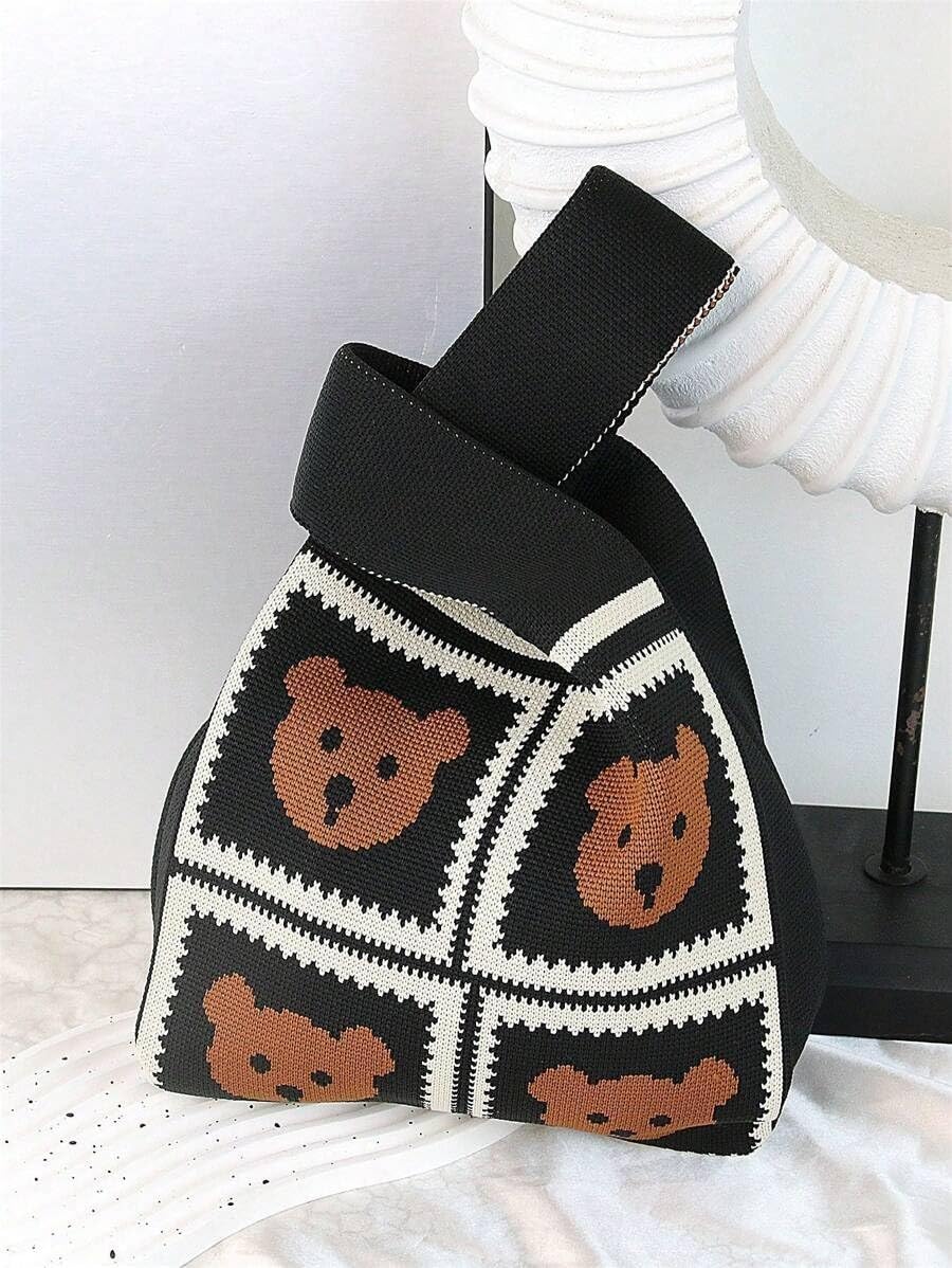 Swing Bag Woman – Women Doll Knot Small Bag Crochet Wristlet Handbag Hand Bag Aesthetic Cute Knitted Purse – Women's Handbags For Girls