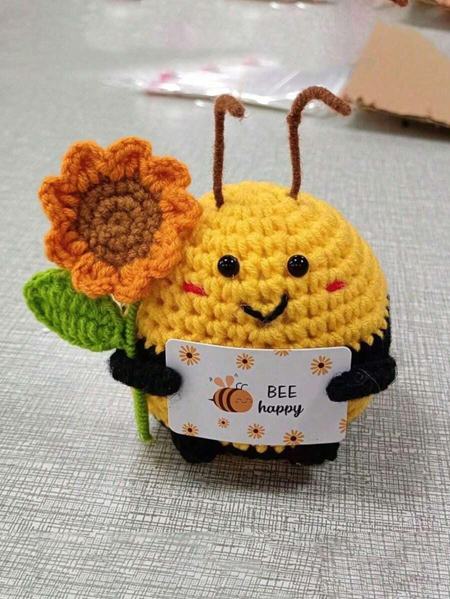Handmade Crochet Bee - Amigurumi Decorative Ornament - Original Gift for Valentine's Day, Christmas or Birthday - Positive and Cute Decoration for Home, Office or Car