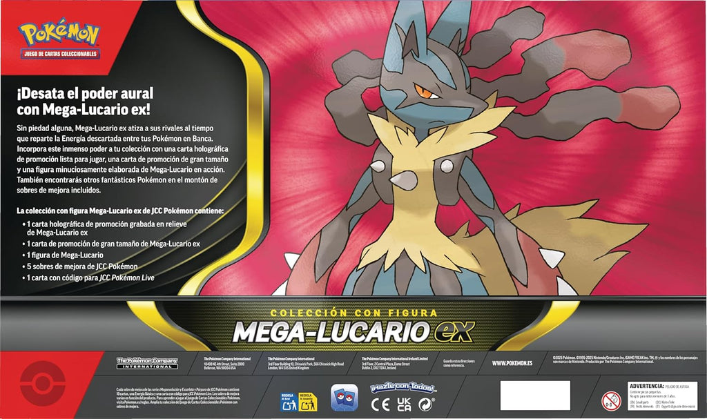 Pokémon: JCC Pokémon Mega-Lucario ex Figure Collection (1 Holographic Embossed Promo Card, 1 Oversized Promo Card, 5 Upgrade Envelopes and 1 Mega-Lucario Figure)