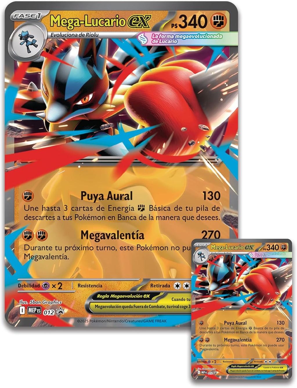 Pokémon: JCC Pokémon Mega-Lucario ex Figure Collection (1 Holographic Embossed Promo Card, 1 Oversized Promo Card, 5 Upgrade Envelopes and 1 Mega-Lucario Figure)